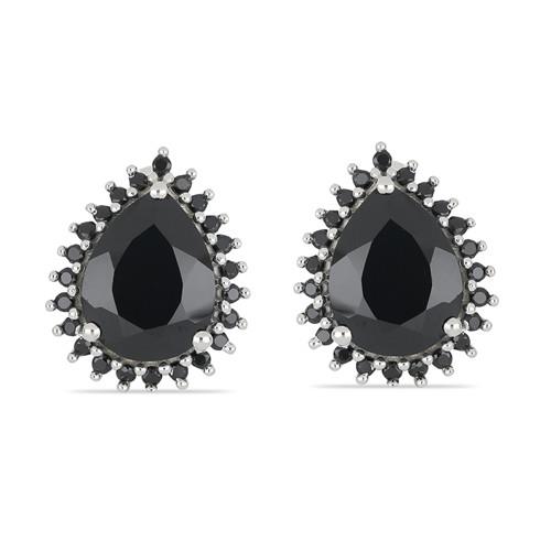 BUY REAL BLACK ONYX GEMSTONE HALO EARRINGS IN STERLING SILVER